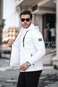 Şerit Reflektör Detaylı Spor Model Kumaş Mont Beyaz Renk