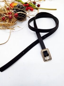 Beyaz Taş İşlemeli Altın Renk Tokalı Kadın Kemer