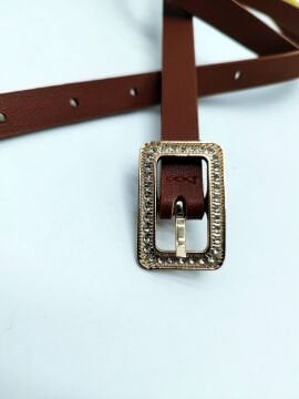 Beyaz Taş İşlemeli Altın Renk Tokalı Kadın Kemer