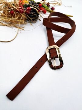 Altın Renk Tokalı Oval Kesimli Kadın Kemer