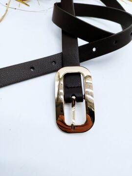 Altın Renk Tokalı Oval Kesimli Kadın Kemer