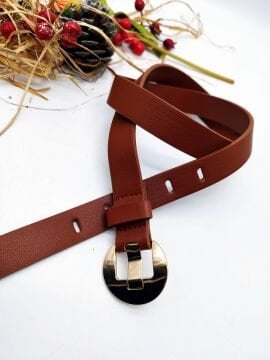 Altın Renk Tombul Tokalı Kadın Kemer