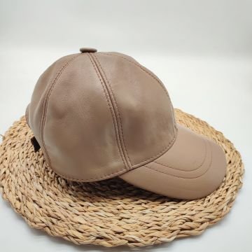 Bej Renk Deri Unisex Şapka