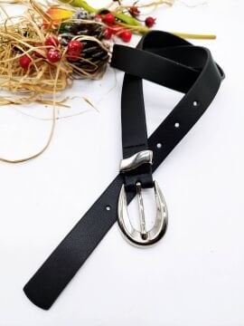 Gümüş Renk Tokalı Klasik Model Kadın Kemer