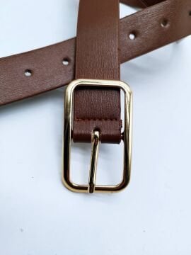 Dikdörtgen Model Altın Renk Tokalı Kadın Kemer