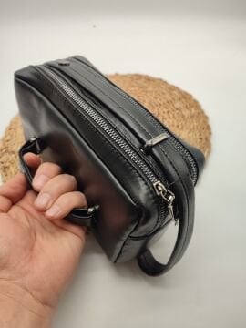 Deri El Tutma Çantası Siyah Renk