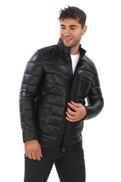 Şişme Klasik Ve Spor Kesim Deri Mont Siyah Renk