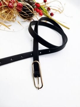 Altın Renk Tokalı İnce Oval Model Kadın Kemer