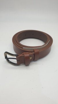 Sade Kaliteli Deri Taba Renk Bayan Klasik Pantolon Kemeri