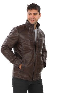 Şişme Klasik Ve Spor Kesim Deri Mont Fındık Renk