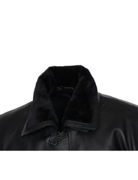 Battal Beden Kışlık Erkek Deri Kaban Siyah Renk