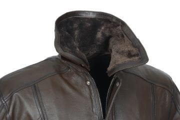 Yakası ve İçi Peluşlu Fındık Renk Erkek Deri Mont
