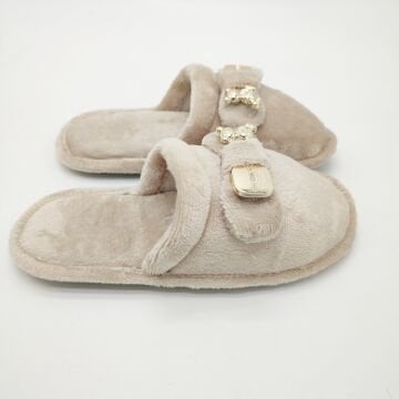 Ayıcık Papyonlu Model Kadın Terlik Krem Renk