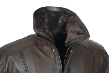 Yakası ve İçi Peluşlu Battal Beden Fındık Renk Erkek Deri Mont