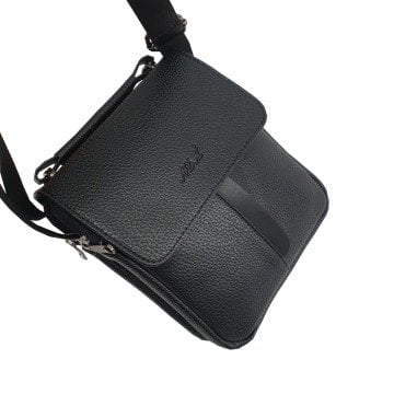 Siyah Renk Deri Erkek El ve Omuz Çantası