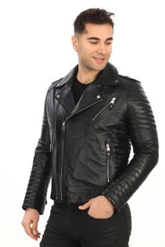 Slim Fit Kruvaze Yaka Erkek Deri Mont