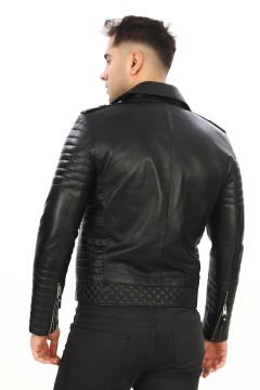 Slim Fit Kruvaze Yaka Erkek Deri Mont