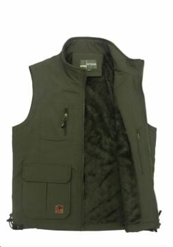 İçi Peluşlu Haki Renk Outdoor Kışlık Yelek