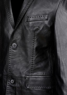 Punto Dikişli Siyah Renk Deri Ceket