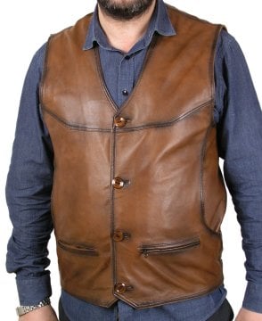 Taba Üzerine Siyah Çizgi Çekilmiş Deri Yelek