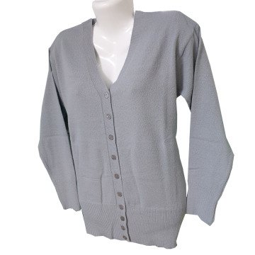 Kardelen Kumaş Cepsiz Model Triko Hırka Gri - XL