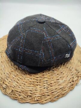 Çizgi Desenli Erkek Klasik Kasket Siyah Renk