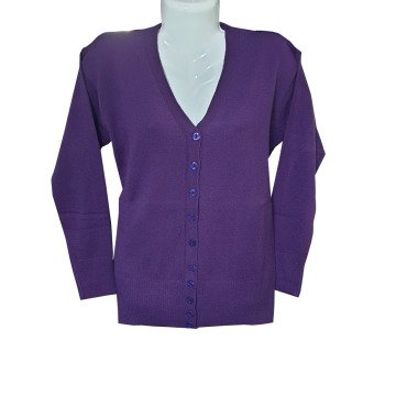 Kardelen Kumaş Cepsiz Model Triko Hırka Koyu Mor - XL