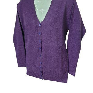 Kardelen Kumaş Cepsiz Model Triko Hırka Koyu Mor - XL