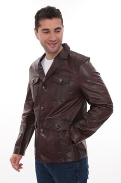 Safari Model Fındık Renk Erkek Deri Ceket