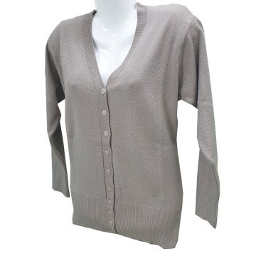 Kardelen Kumaş Cepsiz Model Triko Hırka Krem - XXL