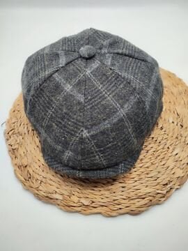 Kare Çizgi Desenli Erkek Klasik Kasket Siyah Renk