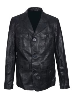 Safari Model Siyah Renk Erkek Deri Ceket