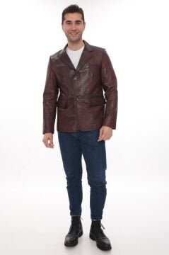 Fındık Renk Punto Dikişli Klasik Spor Bleyzır Deri Çeket