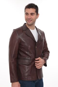 Fındık Renk Punto Dikişli Klasik Spor Bleyzır Deri Çeket