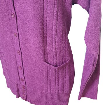 Kardelen Saç Kumaş Cepli Model Triko Hırka Fuşya - XXL