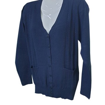 Kardelen Saç Kumaş Cepli Model Triko Hırka Lacivert - XXL