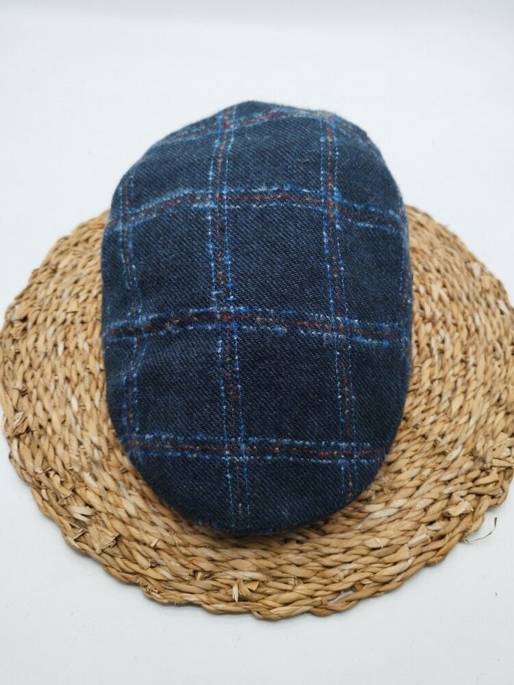 Kare Çizgi Desenli Erkek Klasik Kasket Lacivert Renk