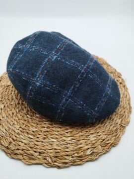 Kare Çizgi Desenli Erkek Klasik Kasket Lacivert Renk