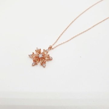 Rose Renk Beyaz Taşlı Gümüş Kolye