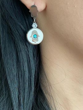 Parlak Taşlı Hamsa Model Kadın Küpe