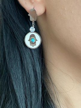 Parlak Taşlı Hamsa Model Kadın Küpe