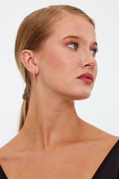 Rose Gold Renk Taşlı Gümüş Küpe