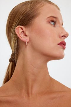 Rose Gold Renk Taşlı Gümüş Küpe