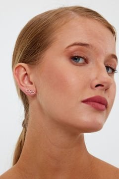 Rose Gold Renk Sonsuzluk İşareti Model Gümüş Küpe